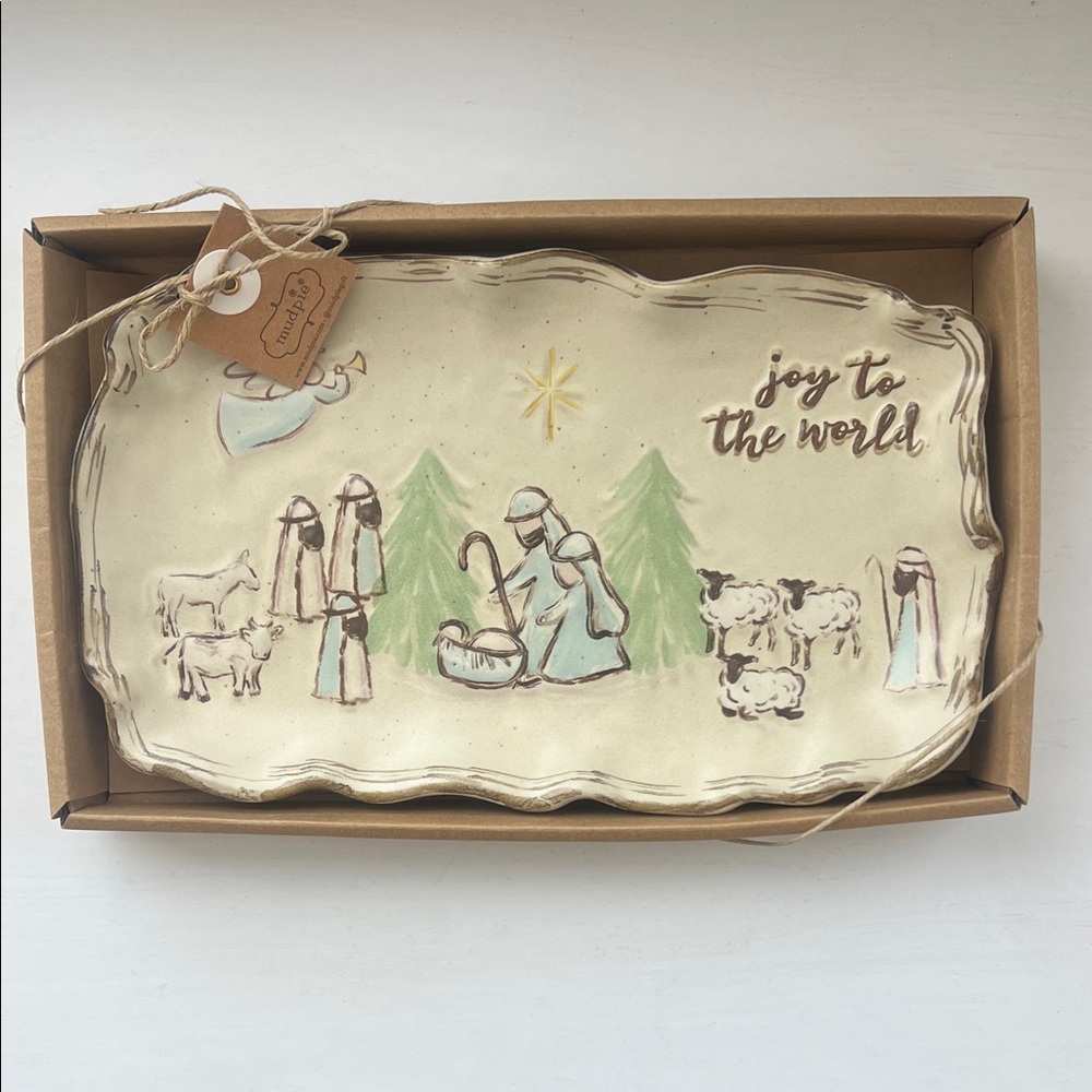 Joy to the World Ceramic Nativity Tray - Cream